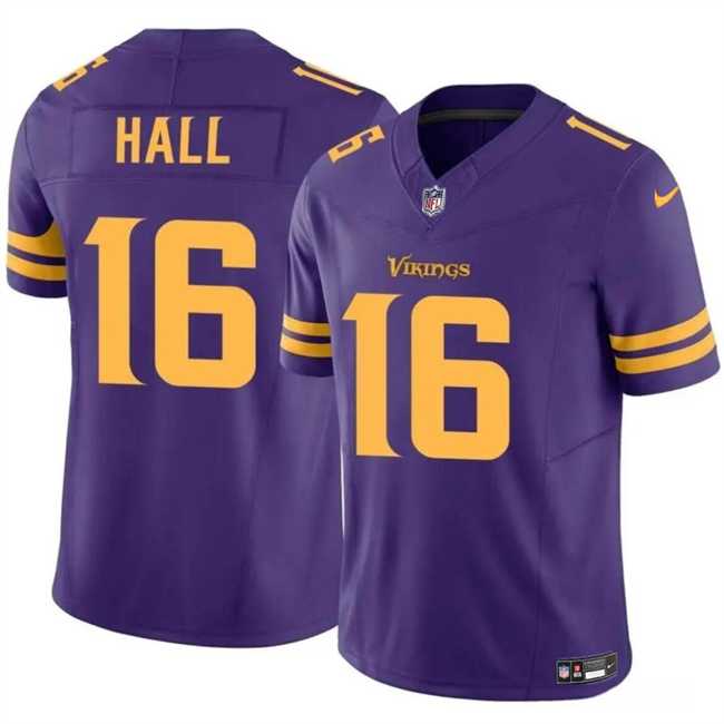 Men & Women & Youth Minnesota Vikings #16 Jaren Hall Purple 2023 F.U.S.E. Vapor Untouchable Color Rush Limited Stitched Jersey
